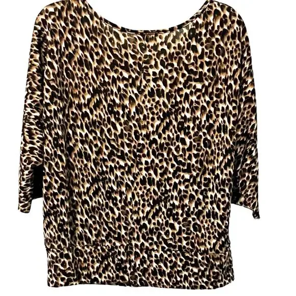 ELEMENTZ DOLMAN SLEEVE, ROUND NECK, TUNIC TOP, WOMENS, PXL, BROWN & TAN ANIMAL - Picture 5 of 11